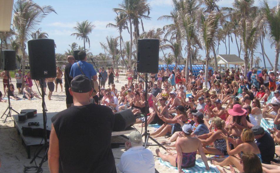 Cruise hosts Sister Hazel address the throngs on Great Stirrup Cay