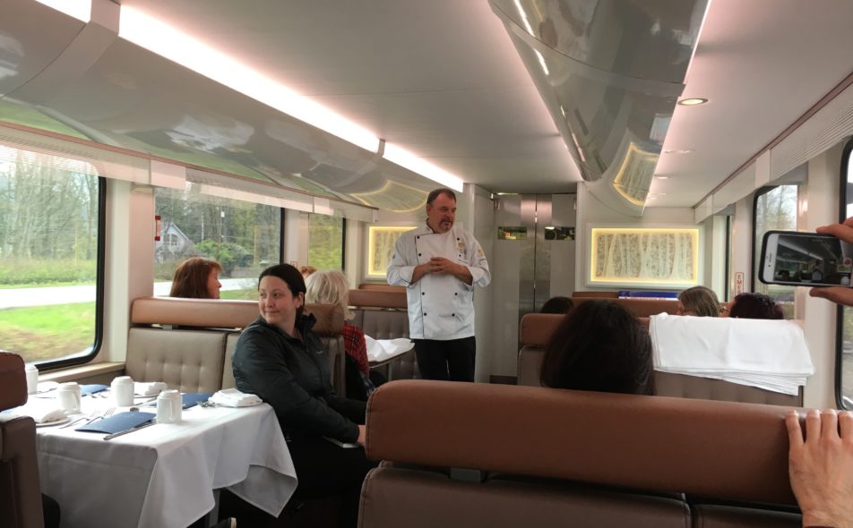 RM Exec. Chef JP Guerin greets us in the GoldLeaf dining car.